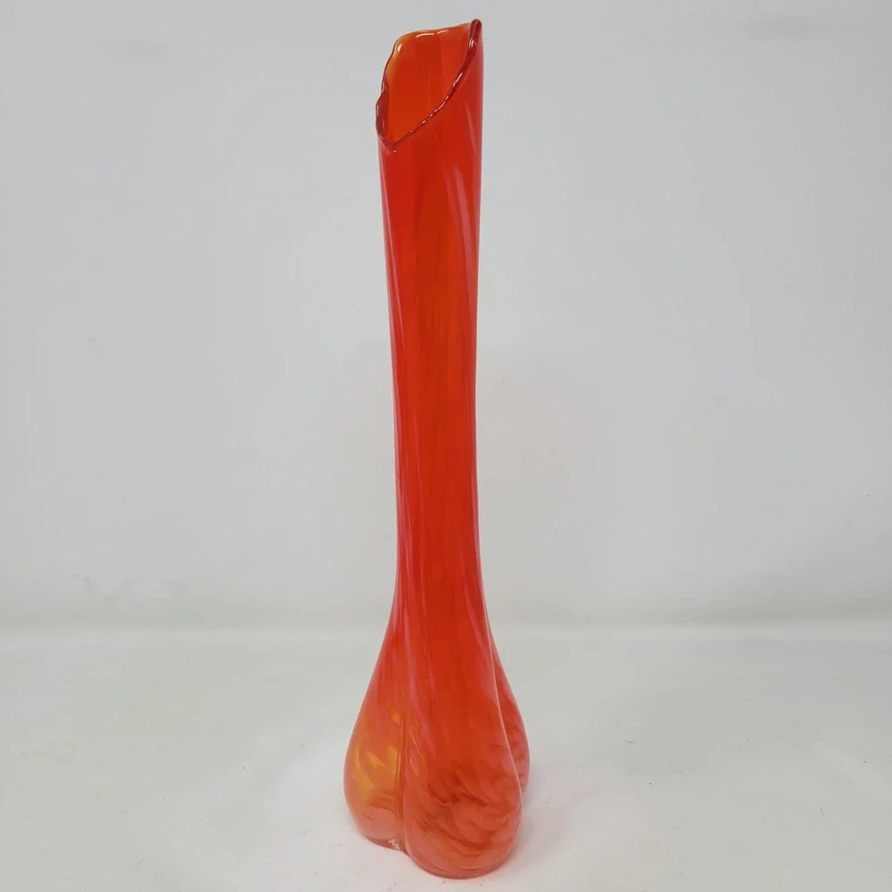 Vintage Lefton Orange Red Swirl Art Glass Bud Vase 10.75